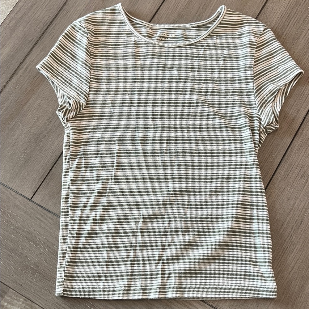 American Eagle Green & White Slim fit Ribbed Shirt - Size S